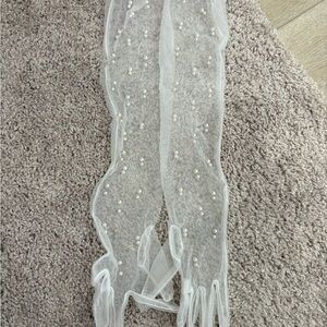 White Sheer Gloves with Pearl Accents